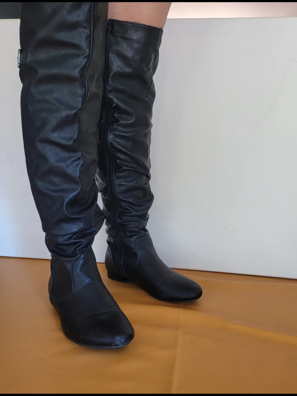 Tall Black Women's Buckle Knee-High Boots